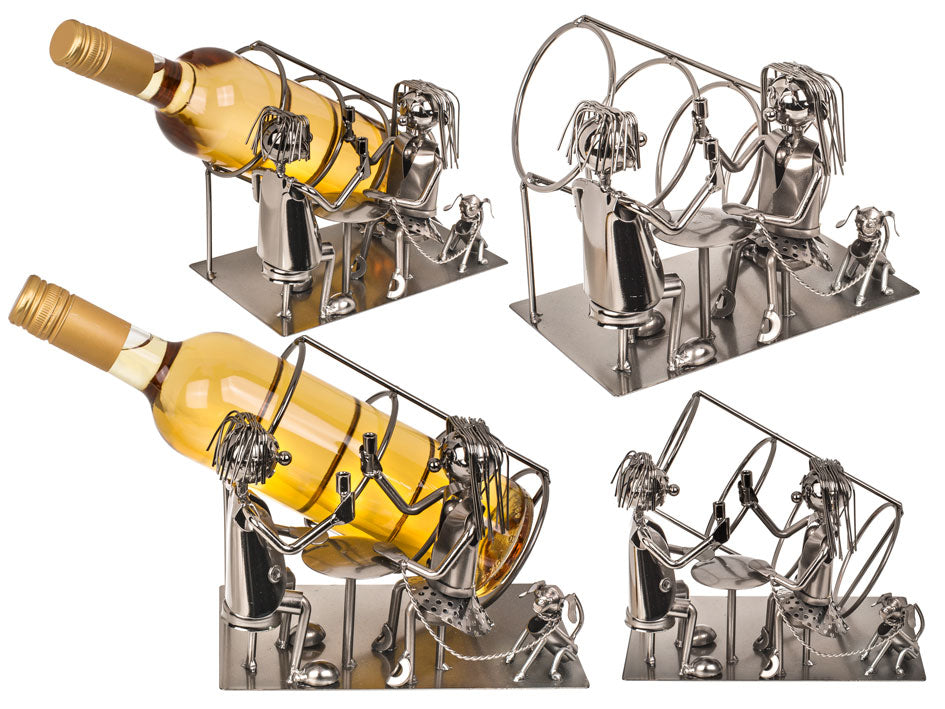 Suporte metálico para vinho - casal apaixonado VIII, possibilidade de personalização com gravação