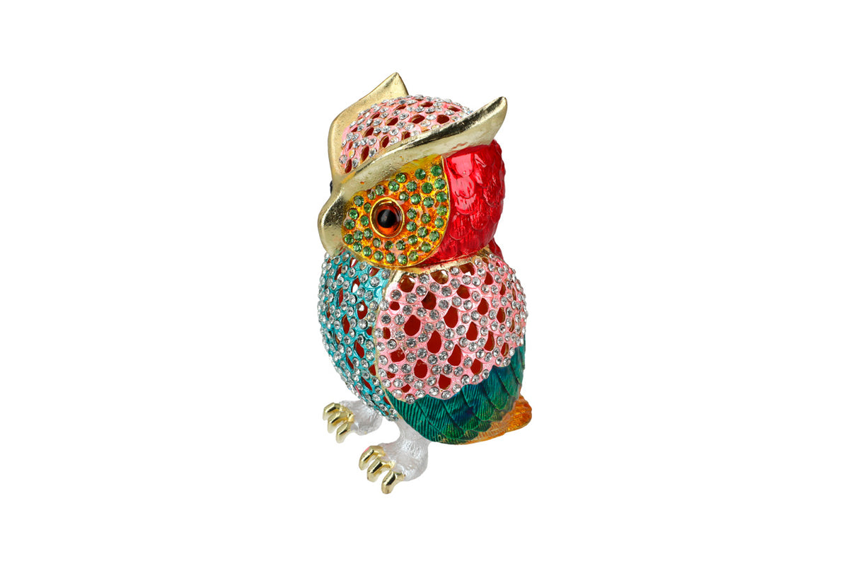 Openwork Metal Owl-Shaped Box, Customizable with Engraving, Ideal as a Gift, 15.5 cm Tall, Decorative and Functional for Storing Jewelry