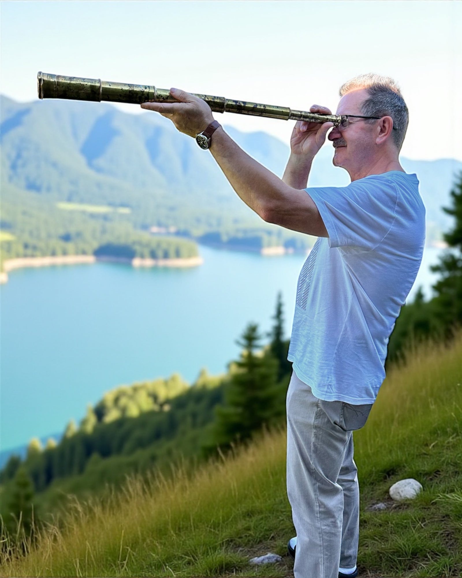 Luneta Królewska „Voyager 1818” – Exclusiva, de Latón, 83 cm, hecha a mano, estuche de Cuero Natural – Edición de Coleccionista, personalización con grabado para regalo