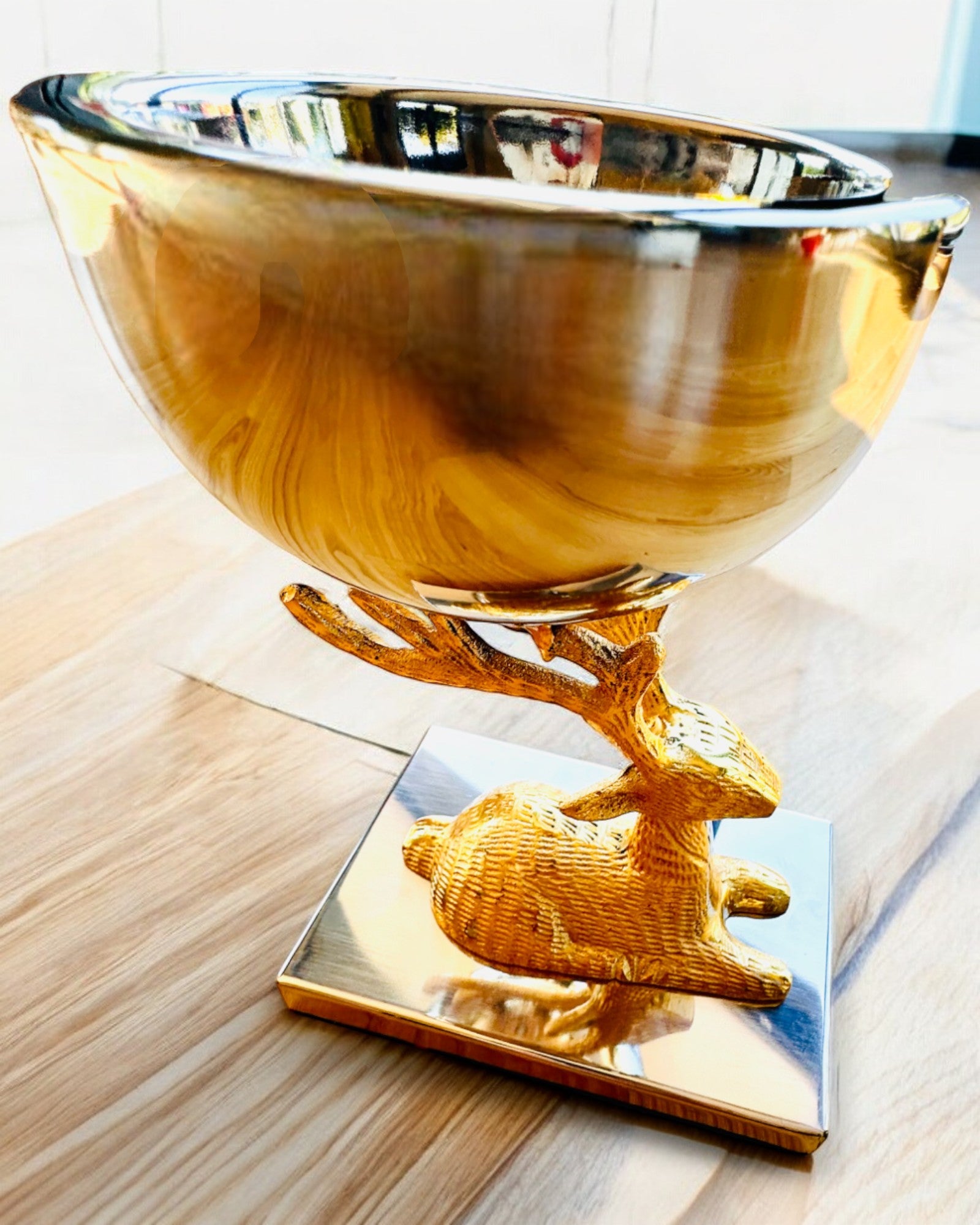 Misa decorativa Ciervos Trofeo – Artesanía de la India, personalización con grabado