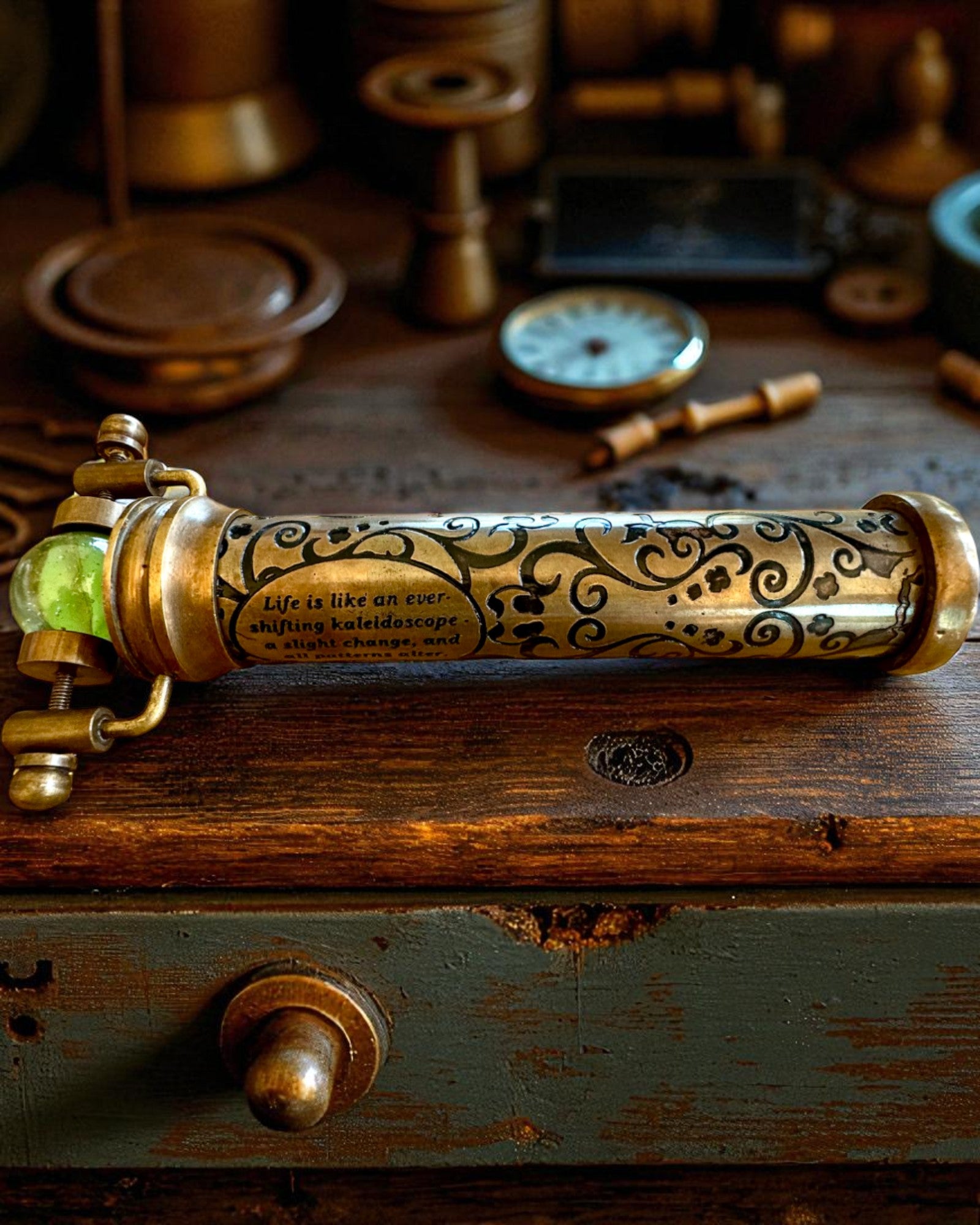 Kaleidoscope Vintage "Emerald Dreams", 15 cm – handcrafted, customizable with engraving for a gift