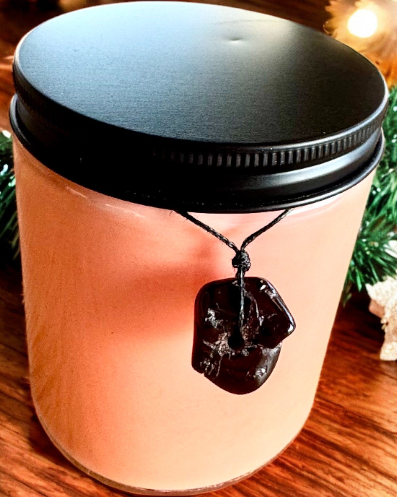 Vela de soja intencional 250 ml con piedra natural – elige tu energía: Citrino o Granate, personalización con grabado para regalo