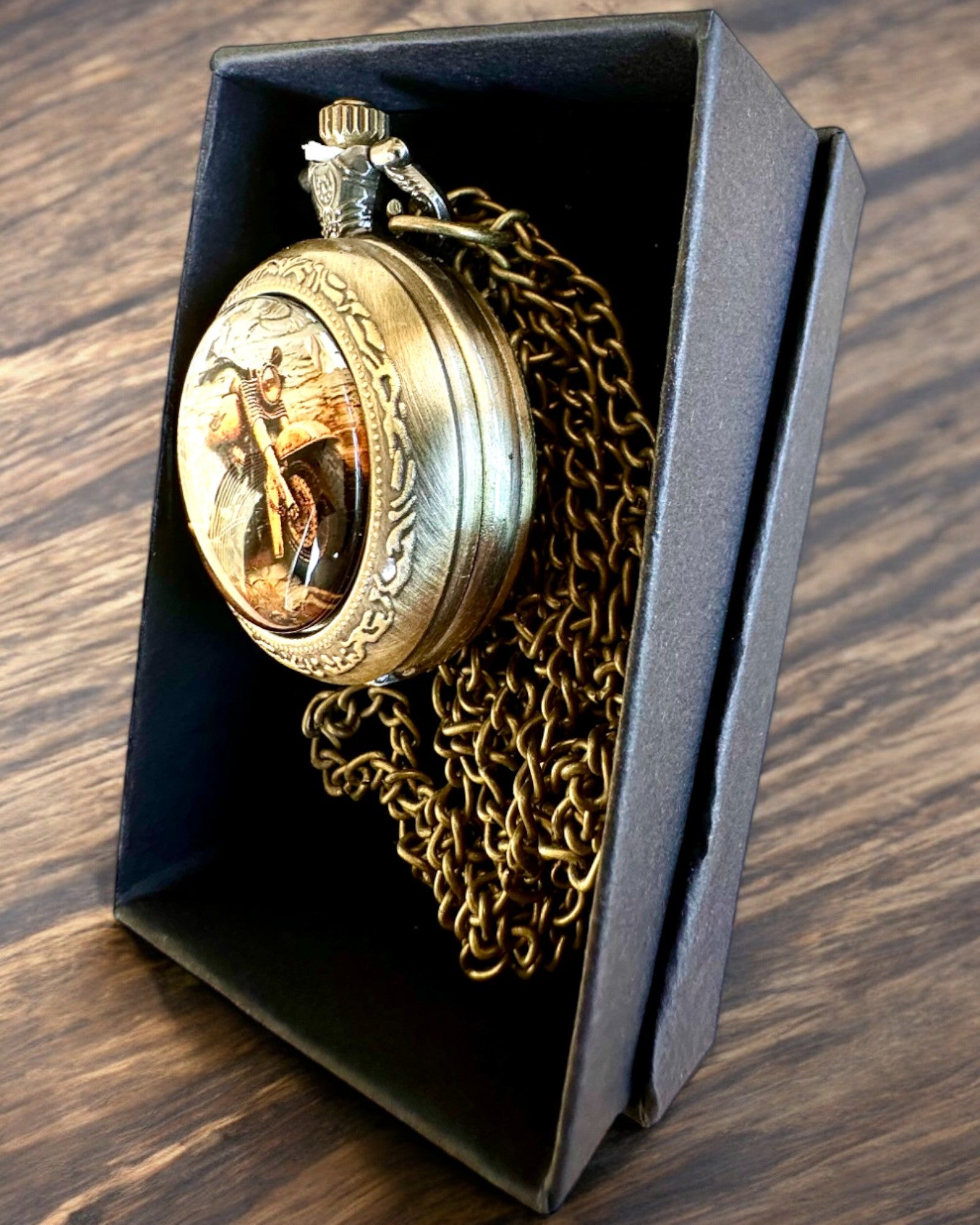 Ceas de buzunar retro „Stil motocicletă”, posibilitate de personalizare cu gravură pentru cadou