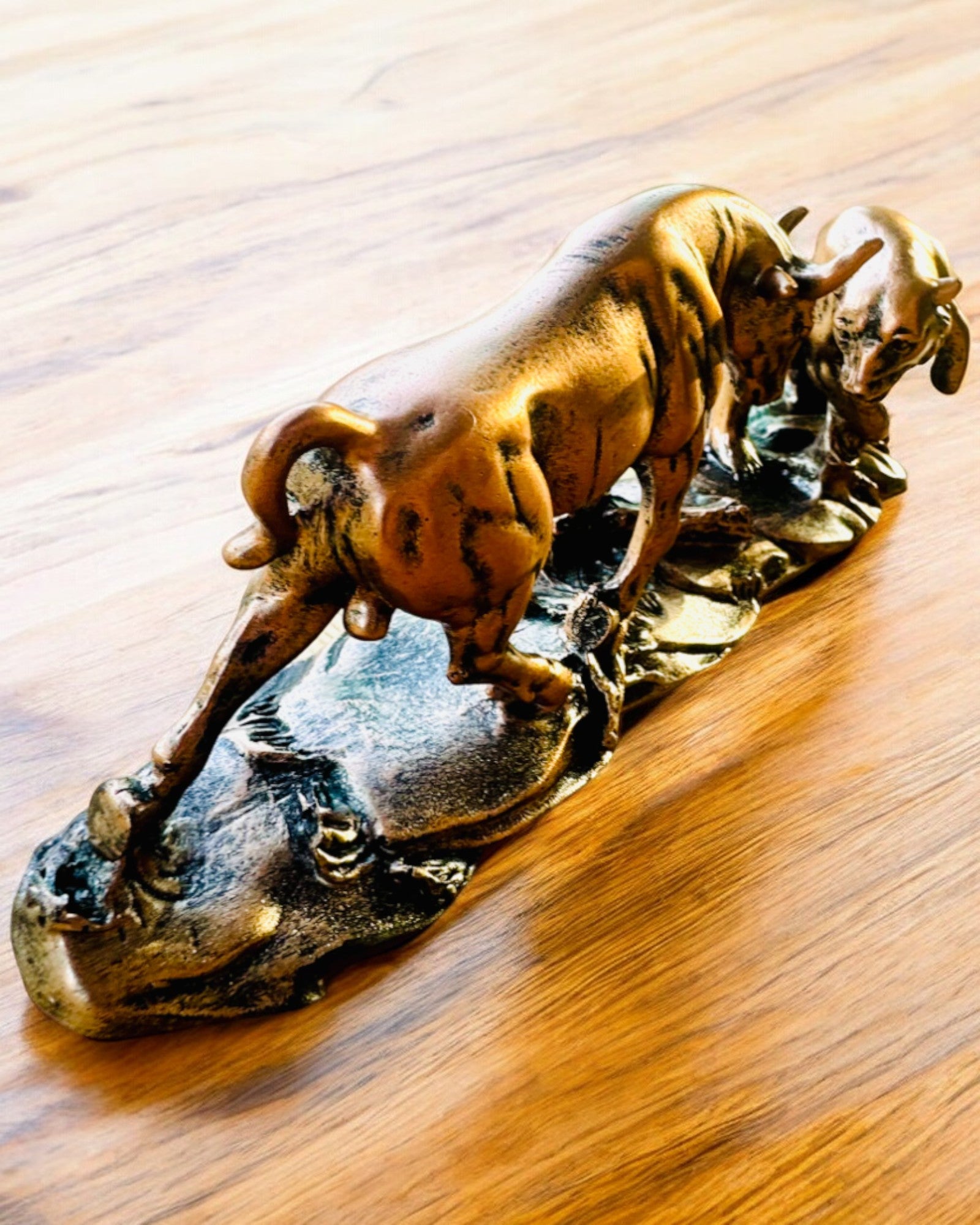 "Clash of the Bull and the Bear" - Copper-rust sculpture with engraving option
