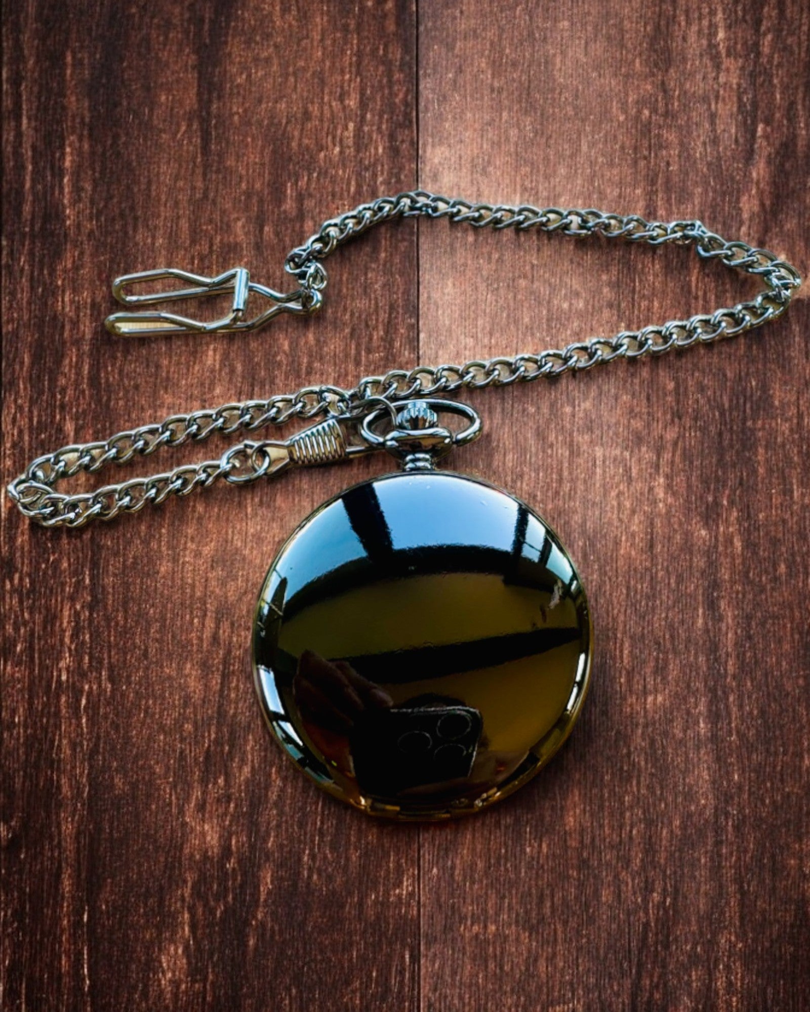 Classic Pocket Watch with Roman Numerals and Chain, Quartz, Black Shine - color black