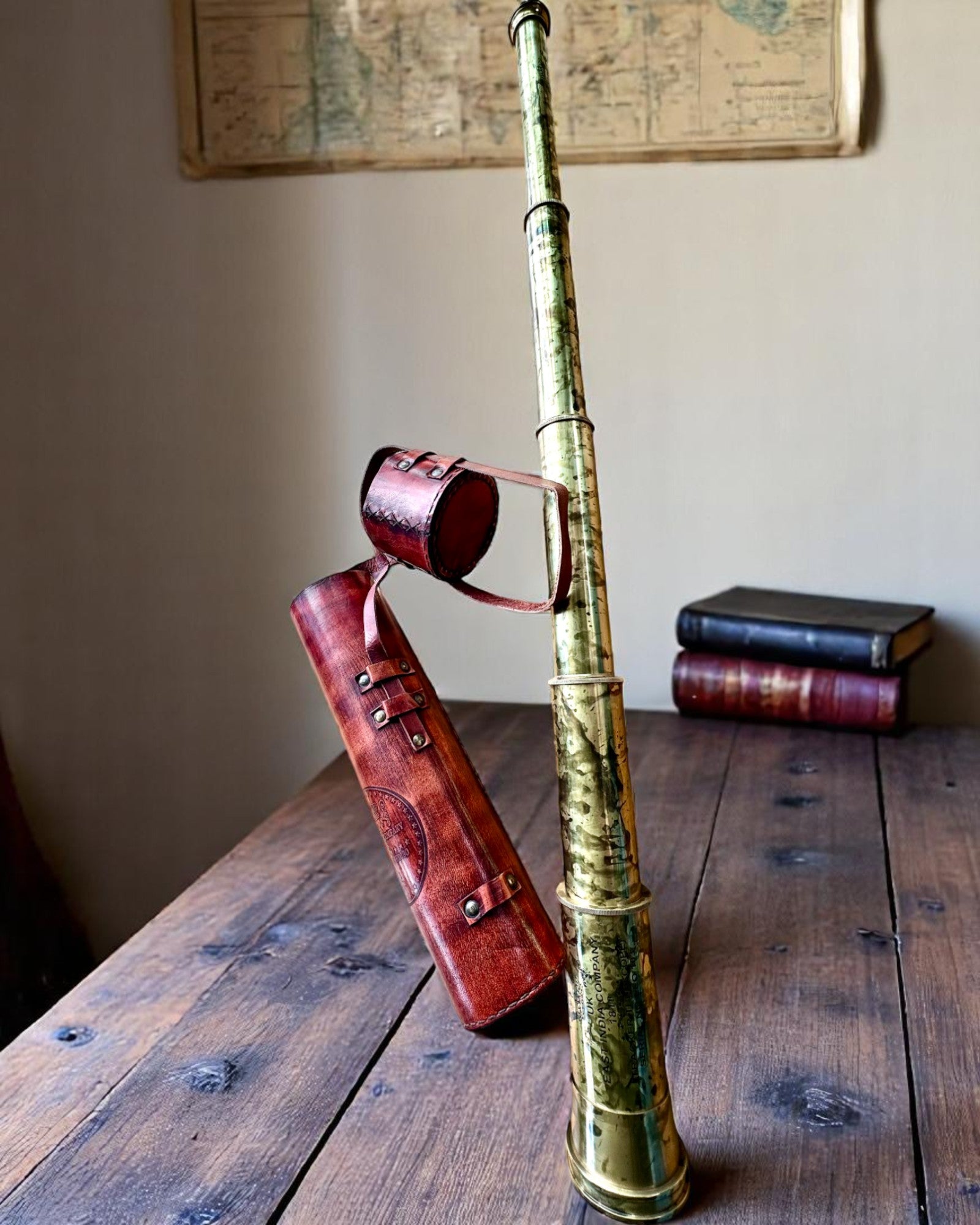 Karališkasis teleskopas „Voyager 1818“ – Išskirtinis, žalvarinis, 83 cm, rankų darbo, natūralios odos dėklas – Kolekcinė laida, personalizavimas graviravimu dovanai