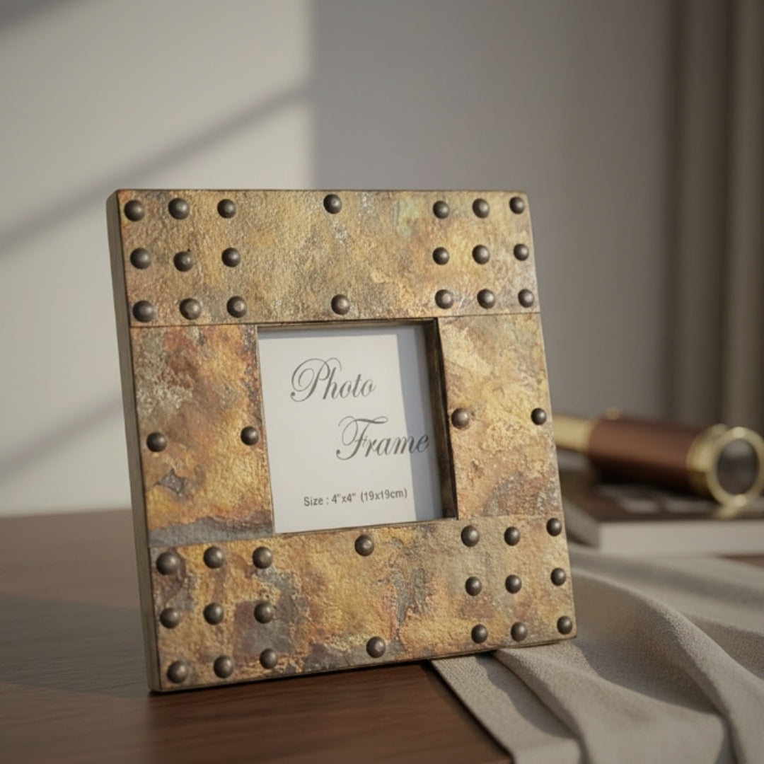 Wooden Photo Frame Covered with Metal Sheet - A-1106 - photo size 10x10cm