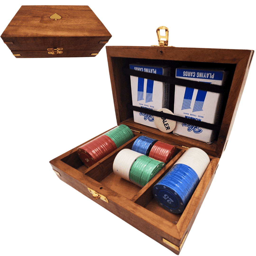 Elegant Poker Set in a Wooden Box – 100 Chips - DNU-102