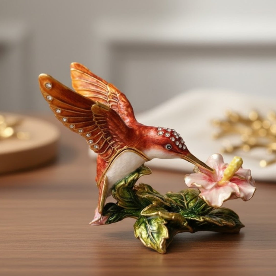 Cutiuță exclusivă pentru bijuterii, decorată cu cristale – Colibri – HX357