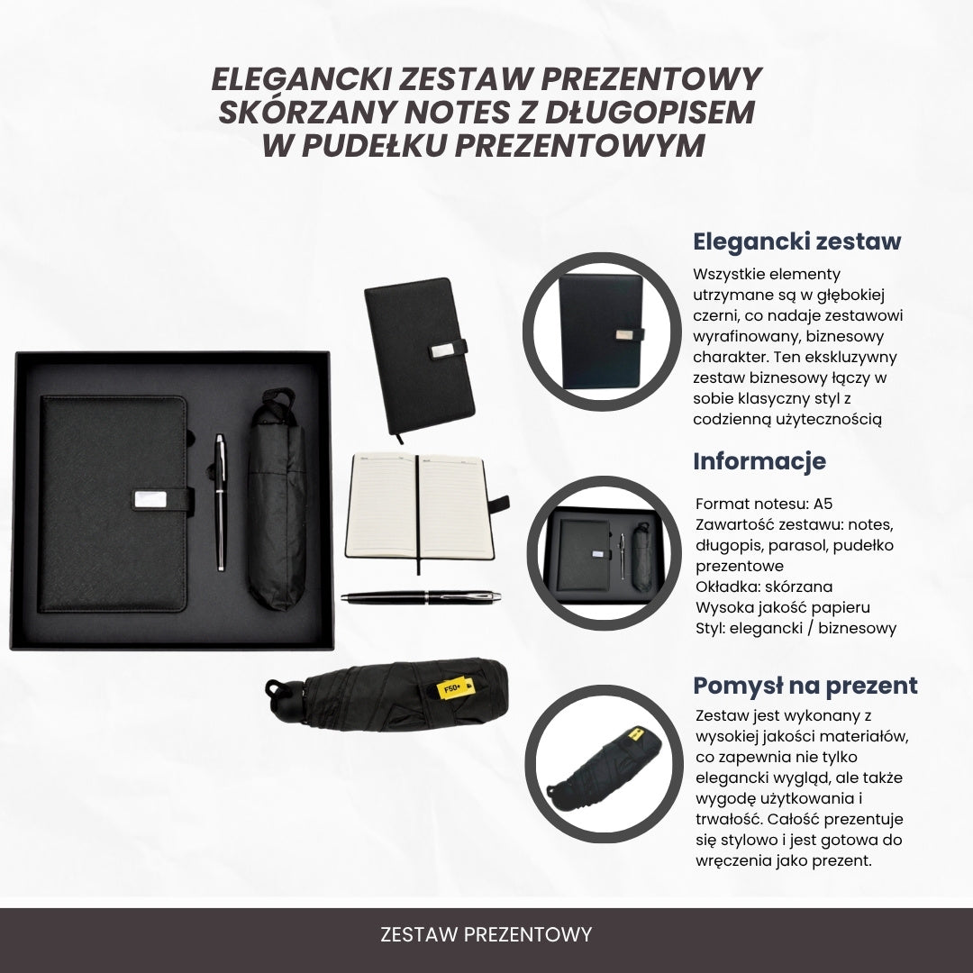 Elegant Gift Set - Leather Notebook with Umbrella and Pen in a Gift Box - EE12