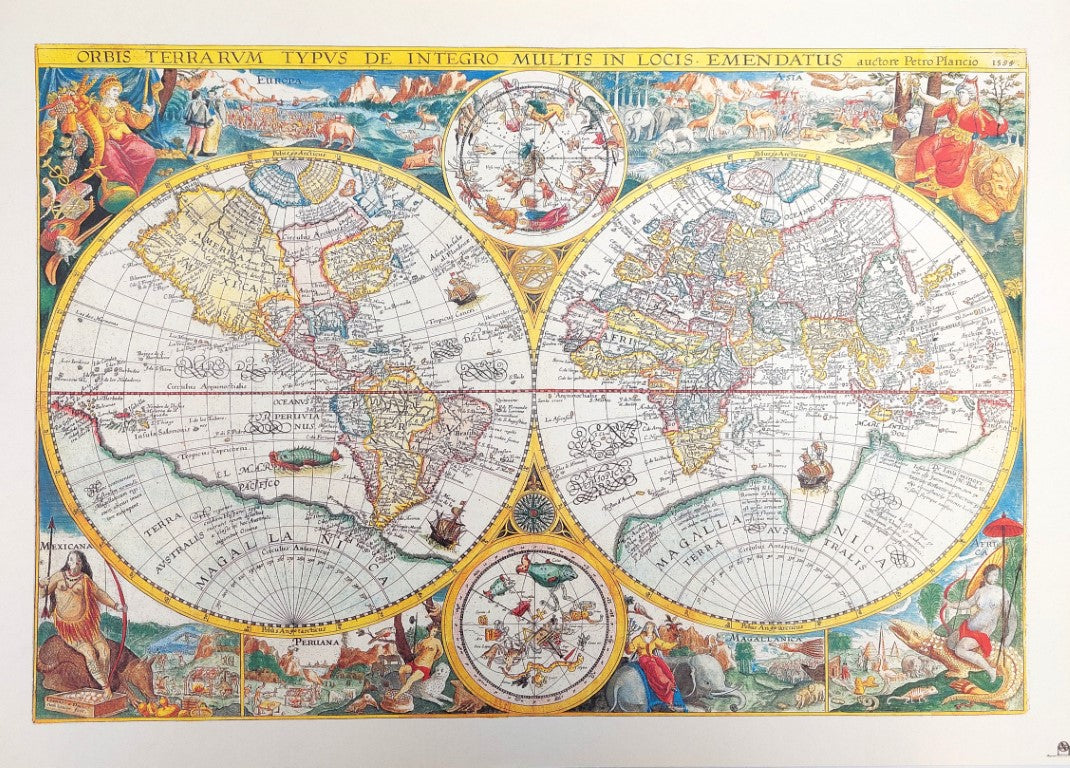 Stará mapa světa - Orbis Terrarum reprint - P. Plancius, 1594 r. M1594