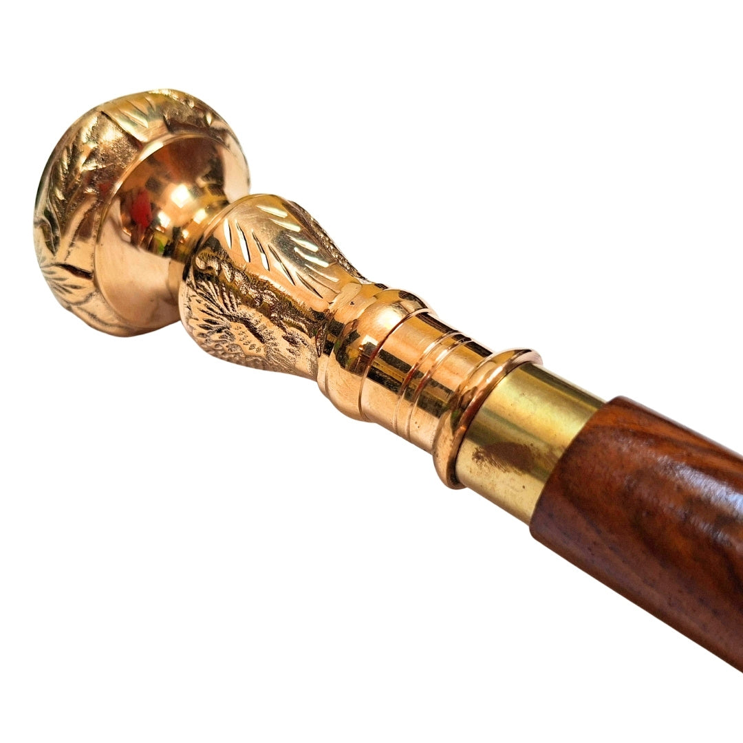 Bastón plegable elegante con mango de latón - bastón de madera marrón con opción de grabado - regalo ideal para personas mayores con estilo retro - longitud máxima 96 cm