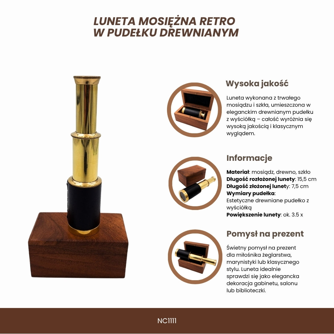 Retro Brass Spyglass in a Wooden Box - NC 1111