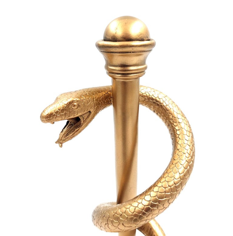 Zlatá Aeskulapova hůl 30cm - dárek pro lékaře, pryskyřice - MC-9634G