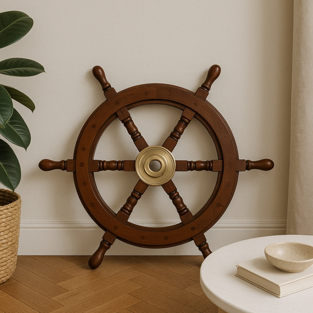 Dřevěné lodní kormidlo – 45 cm - retro námořní dekorace - NC1402A