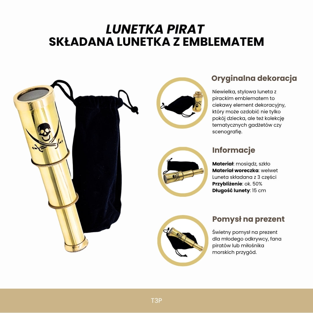 Pirate spyglass – spyglass for a pirate – folding spyglass with emblem