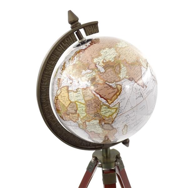 Globo colonial elegante sobre trípode de madera NC2140 con altura regulable hasta 78 cm, mapa laminado en tonos blancos y marrones, ideal para regalo con opción de personalización mediante grabado