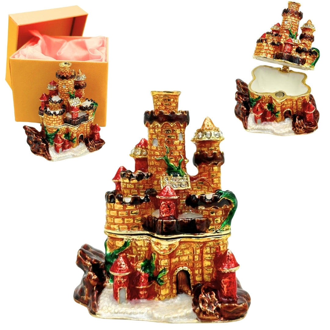 Small Jewelry Trinket Box Decorated with Crystals – Castle – HX580