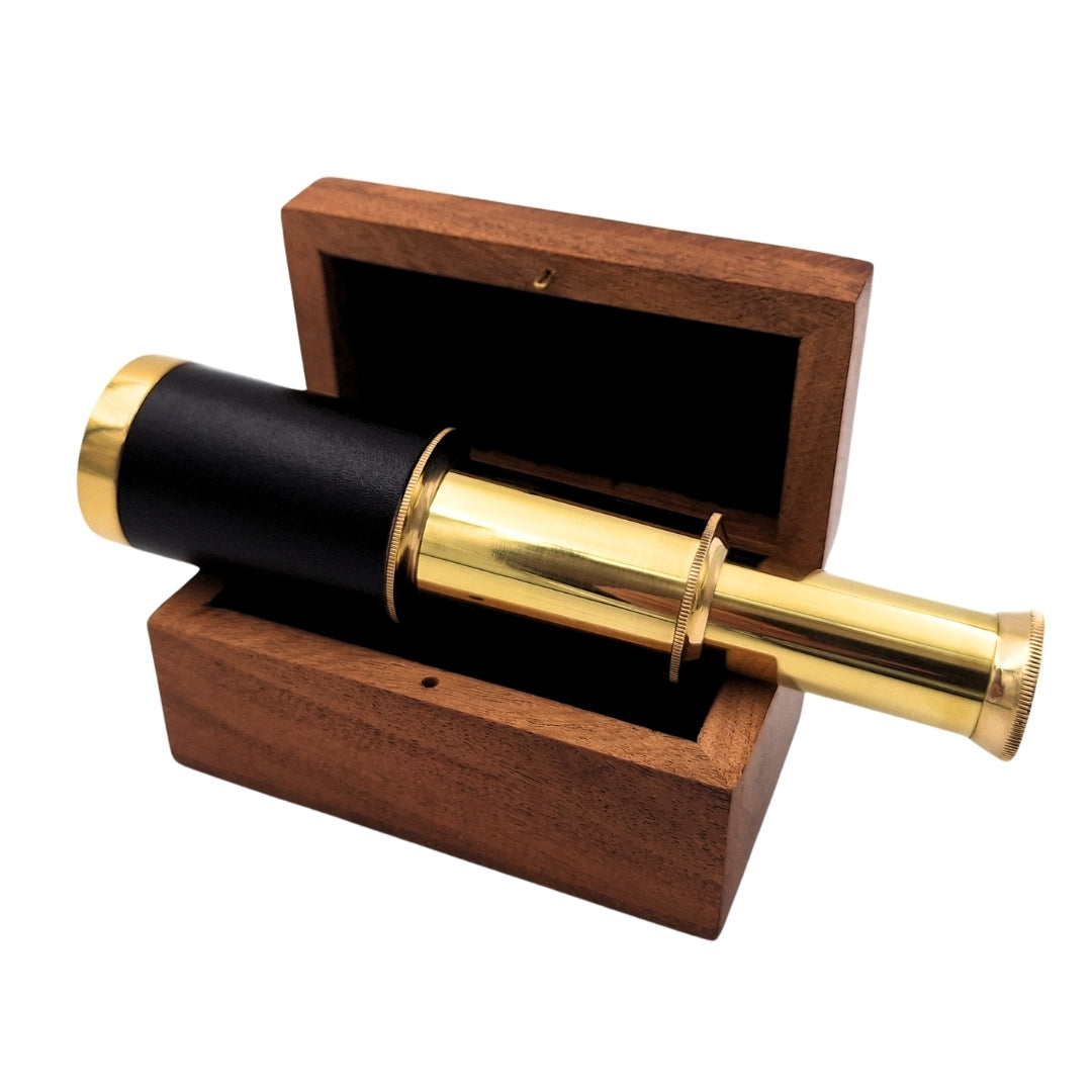 Retro Brass Spyglass in a Wooden Box - NC 1111