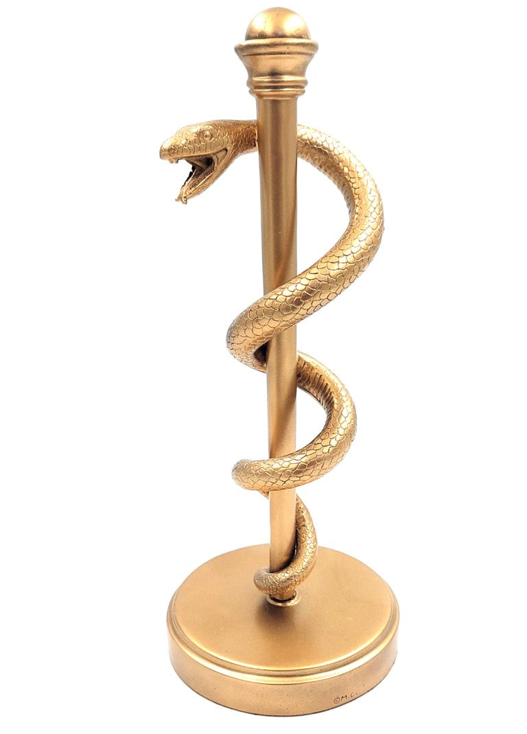 Zlatá Aeskulapova hůl 30cm - dárek pro lékaře, pryskyřice - MC-9634G