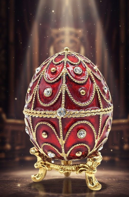 Exkluzivní kovová šperkovnice s krystalky - Fabergého vejce - B0748-17 RD