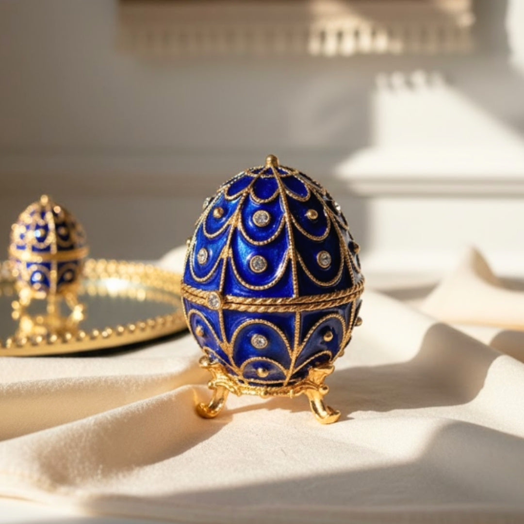 Exkluzivní kovová šperkovnice s krystalky - Fabergého vejce - B0748-17 BL