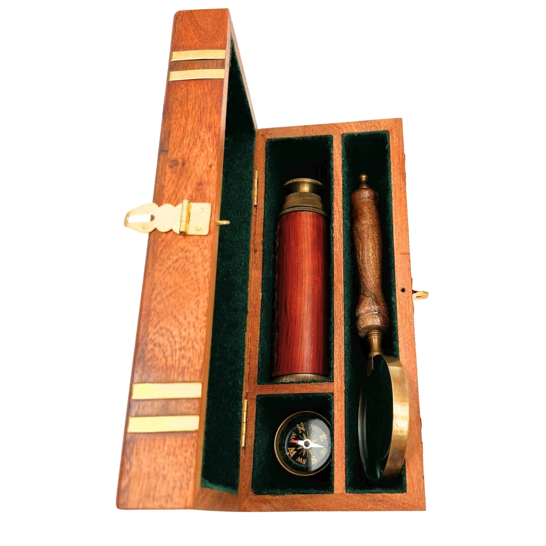 Exclusive Retro Gift Set – Spyglass, Compass and Magnifying Glass - NC102369