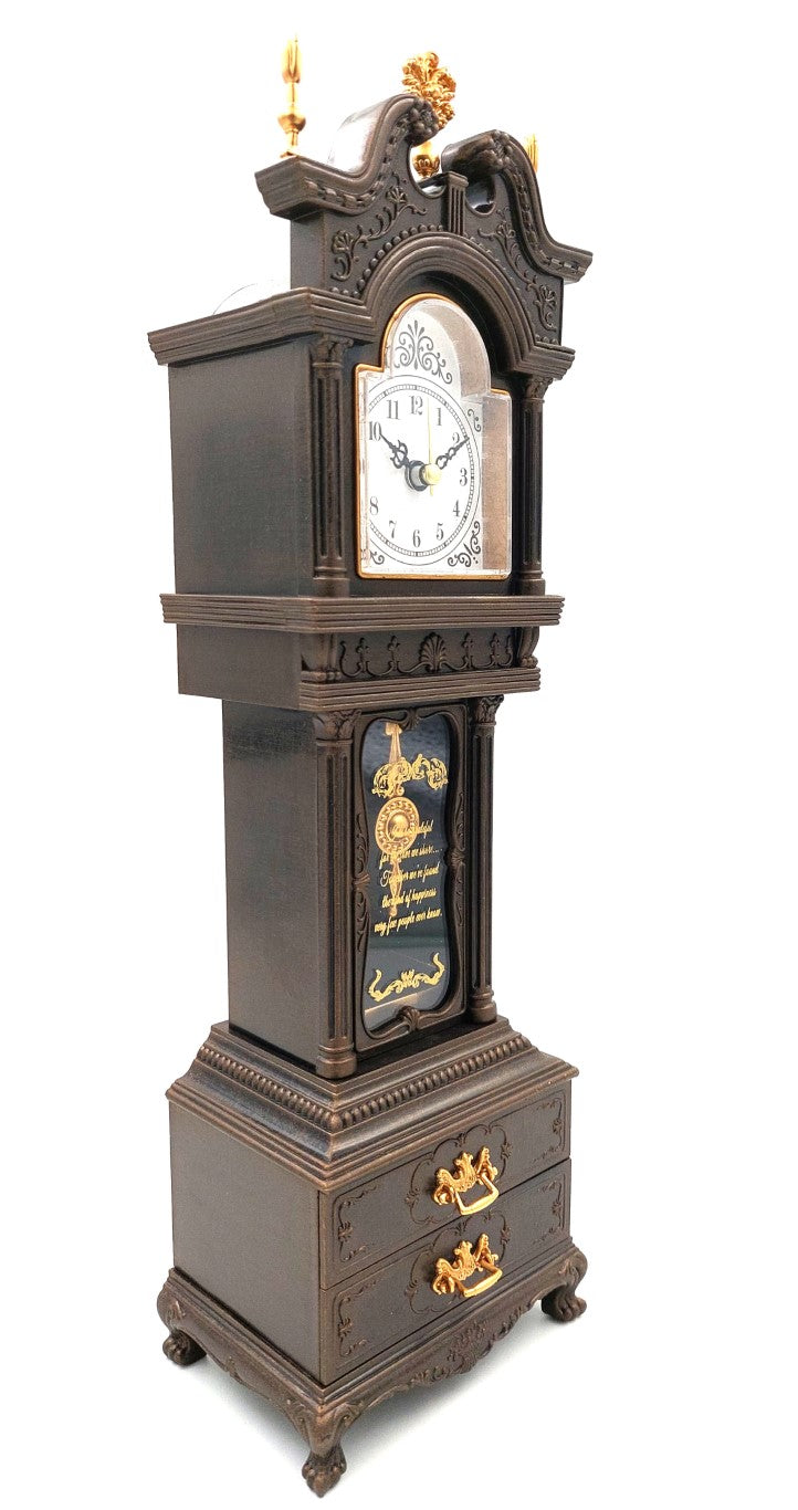 Retro Grandfather Clock Mantel Music Box with Drawers - 24105
