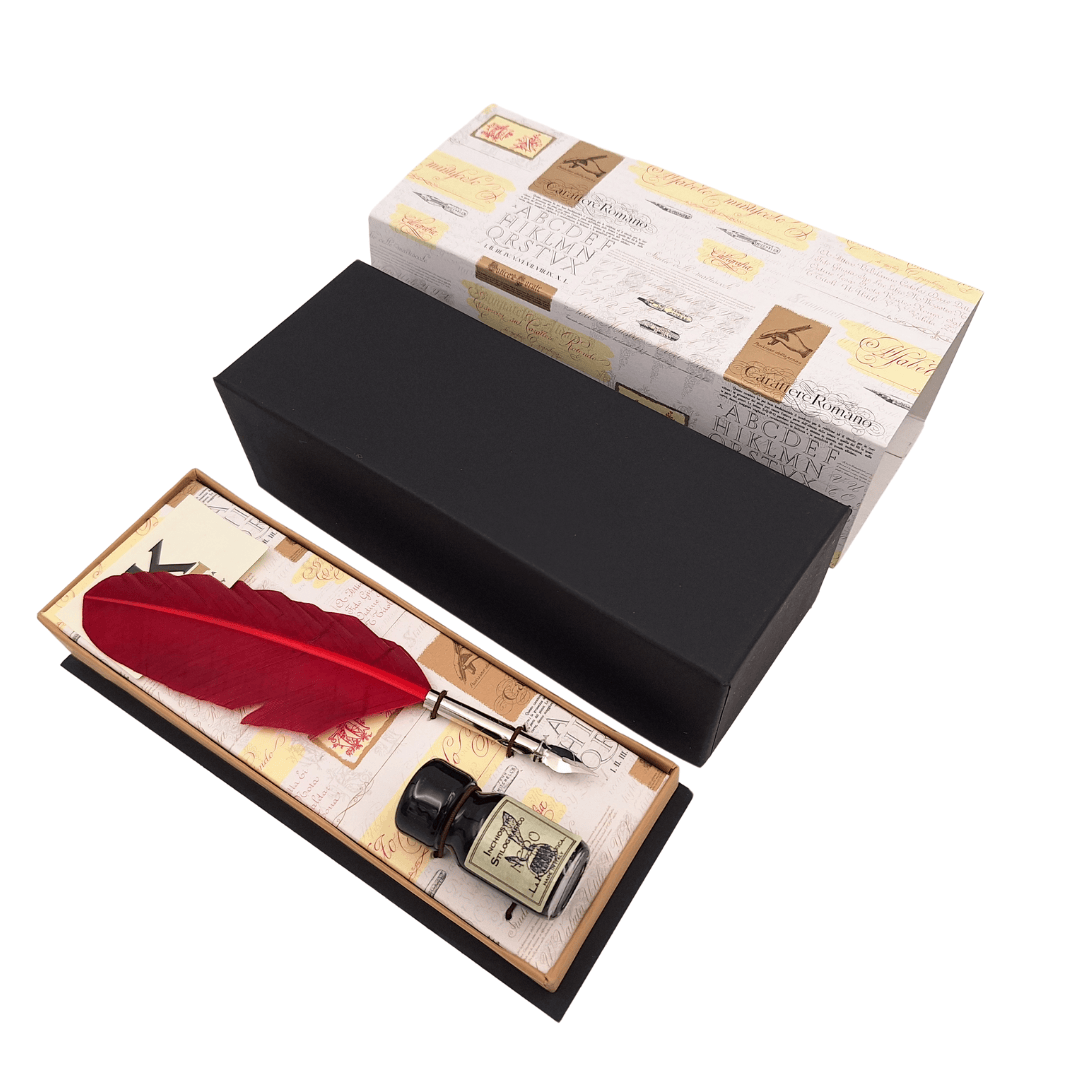 Calligraphy Set - Burgundy Goose Feather Quill with Nib + Ink - 2226