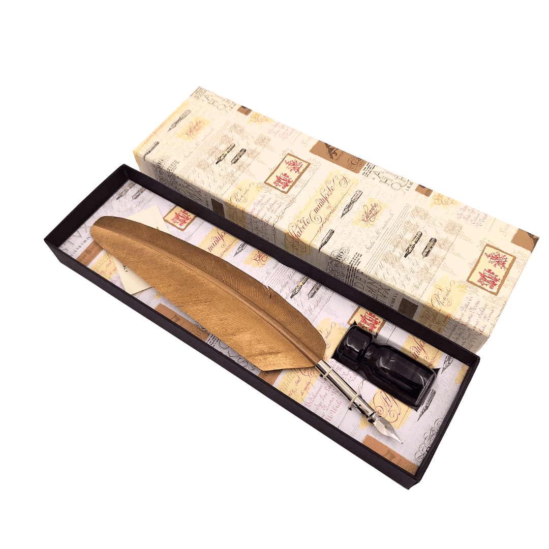 Calligraphy Set - Gold Goose Feather Quill with Nib + Ink – 7262