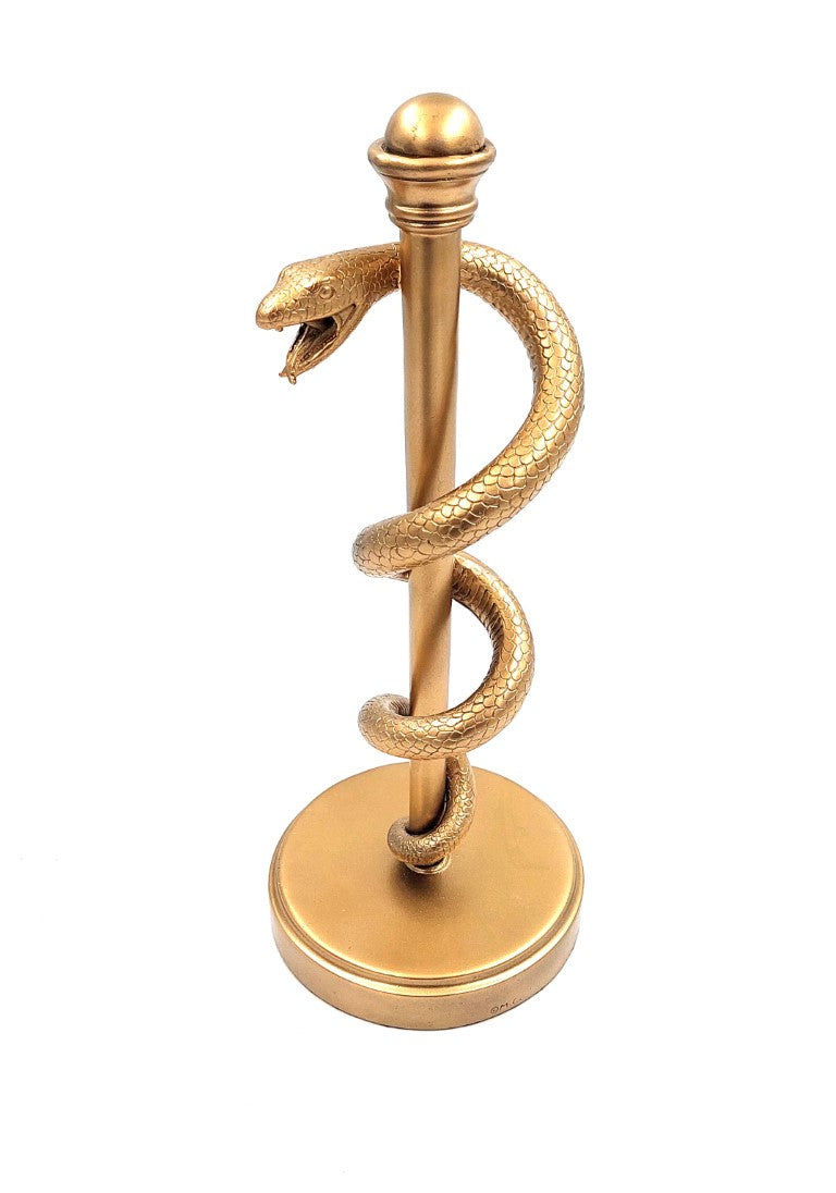 Zlatá Aeskulapova hůl 30cm - dárek pro lékaře, pryskyřice - MC-9634G