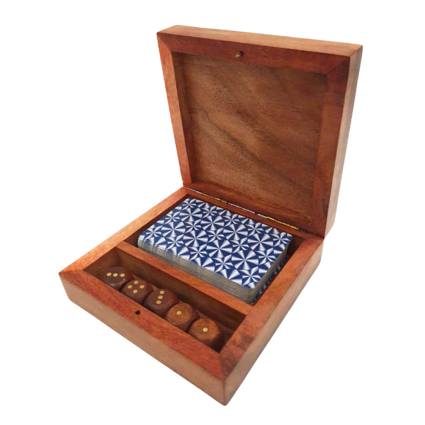 PRODUCT DEFECT: Elegant Game Set - Deck of Cards and Dice in a Wooden Box OUTLET- DNU-010AB
