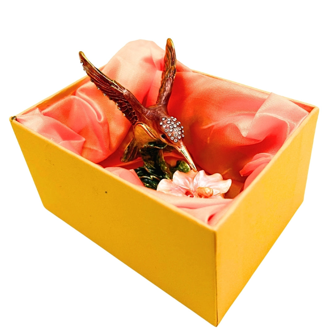 Cutiuță exclusivă pentru bijuterii, decorată cu cristale – Colibri – HX357