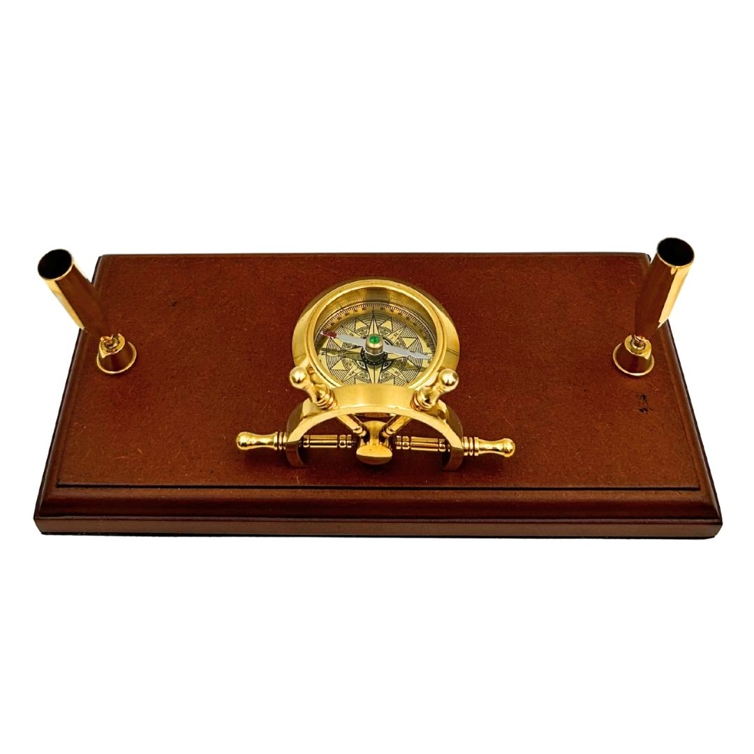 Nautical Desk Set – Ship's Wheel, Compass, Pen Holders – TT019