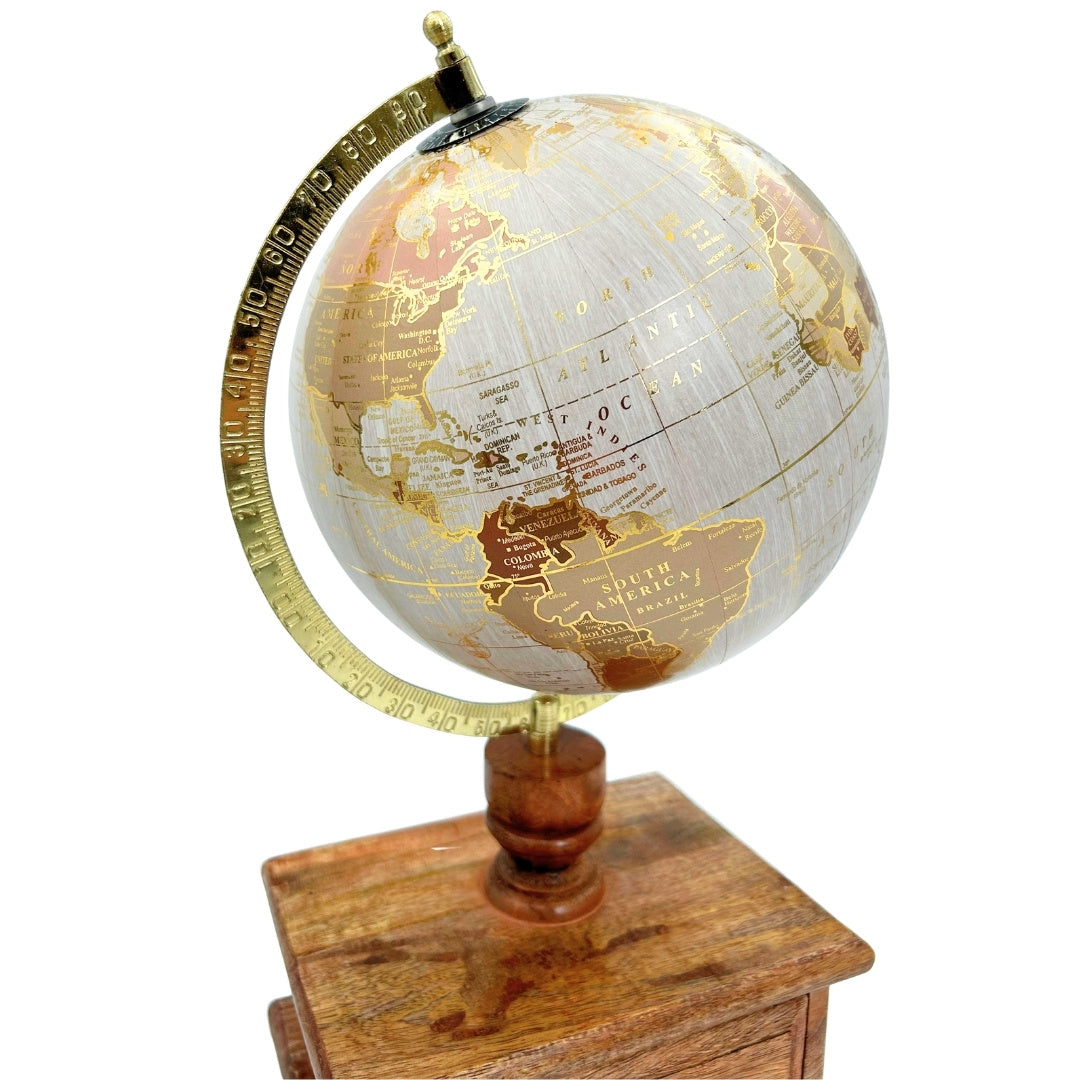 Elegant Vintage Desk Globe with Wooden Base and Drawer