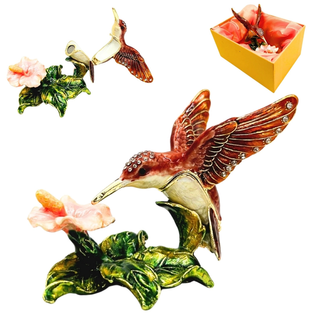 Cutiuță exclusivă pentru bijuterii, decorată cu cristale – Colibri – HX357