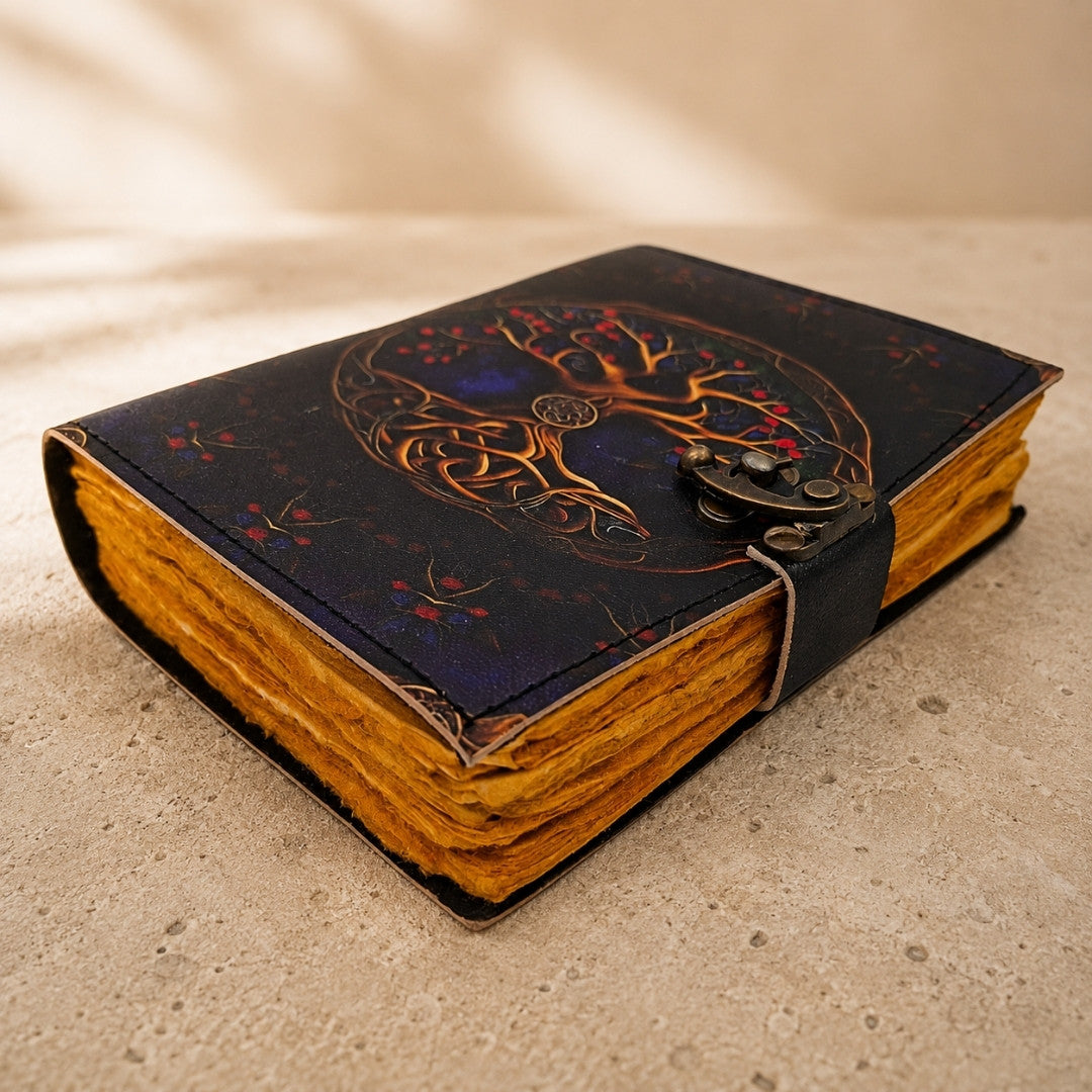 Vintage Retro Leather Notebook 200 Pages - Goat Leather - Tree of Life - AH18