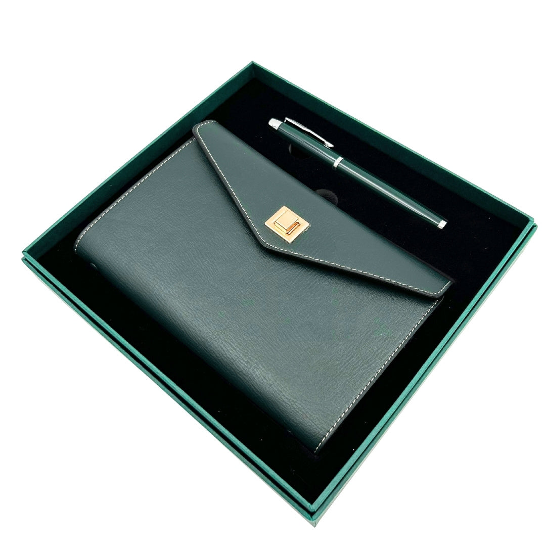 Elegantní dárková sada - kožený zápisník s perem v dárkové krabičce – Premium – EE8
