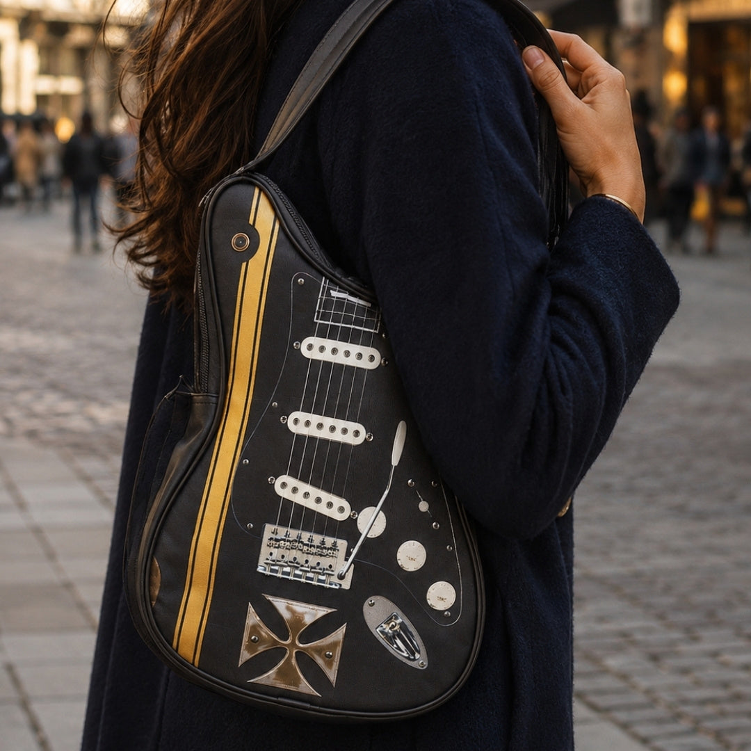 Guitar-Shaped Shoulder Bag with Maltese Cross – Gift for a Guitarist - RBG-005