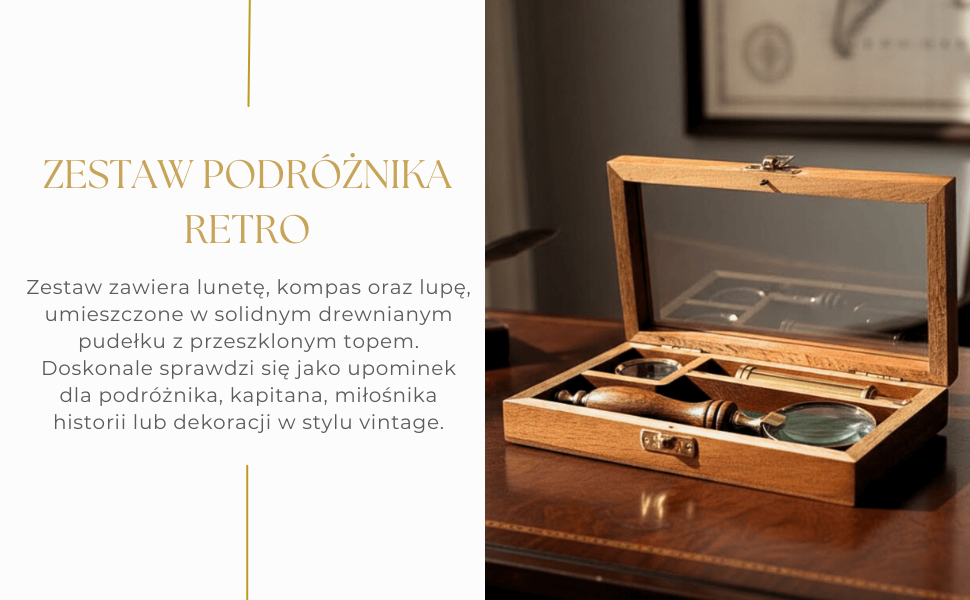 Sada cestovatele – dalekohled + kompas + lupa v dřevěné krabičce – NC2677AZ