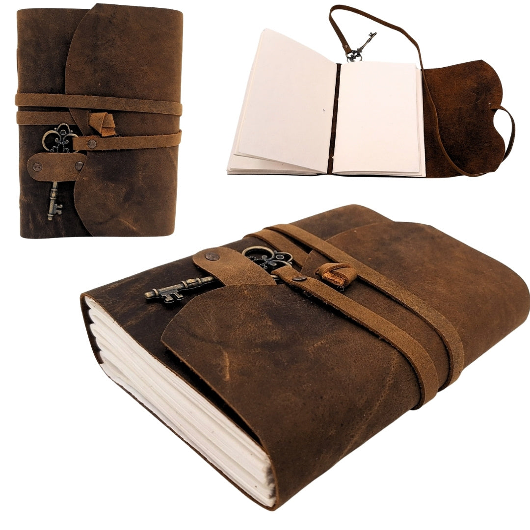 Kožený zápisník Retro s klíčkem a páskem 200 stran 18 x 13 cm - AH02