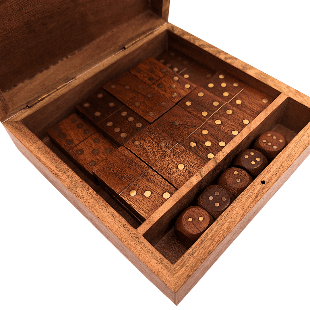 Game Set - Dominoes and Dice in a Wooden Box - DO-002