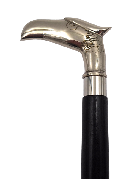 Bastón plegable de madera con cabeza de águila - regalo elegante con opción de personalización mediante grabado, longitud 91,5 cm, negro con mango plateado y latón