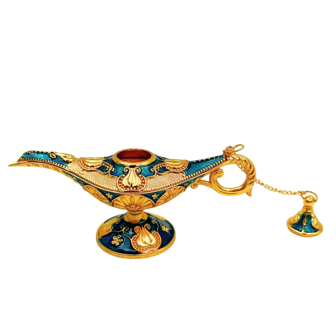 Dekorativní kovová Aladinova lampa, tmavě modro-zlatá 12cm - LAB12
