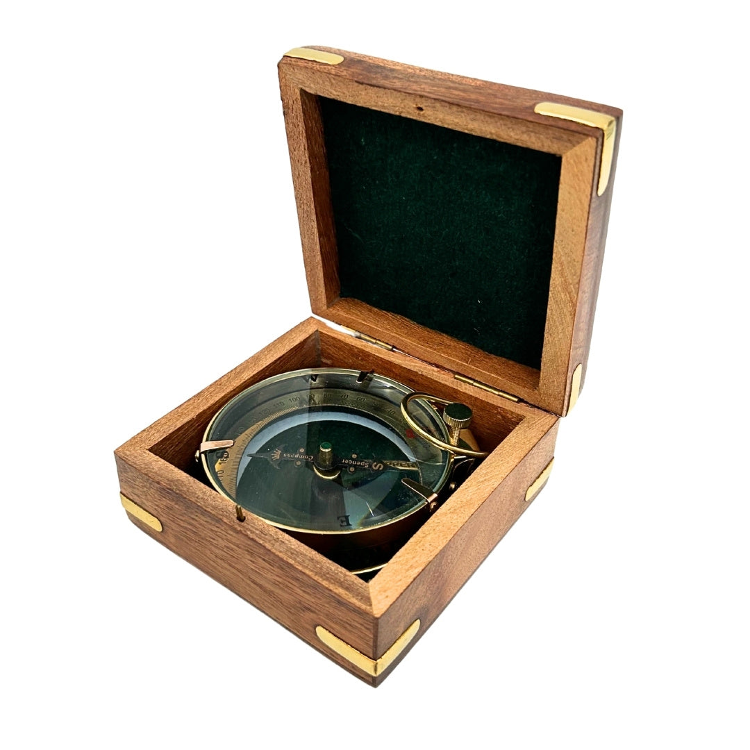 Mosazný kompas Map Reader v retro dřevěné krabičce - NC1087