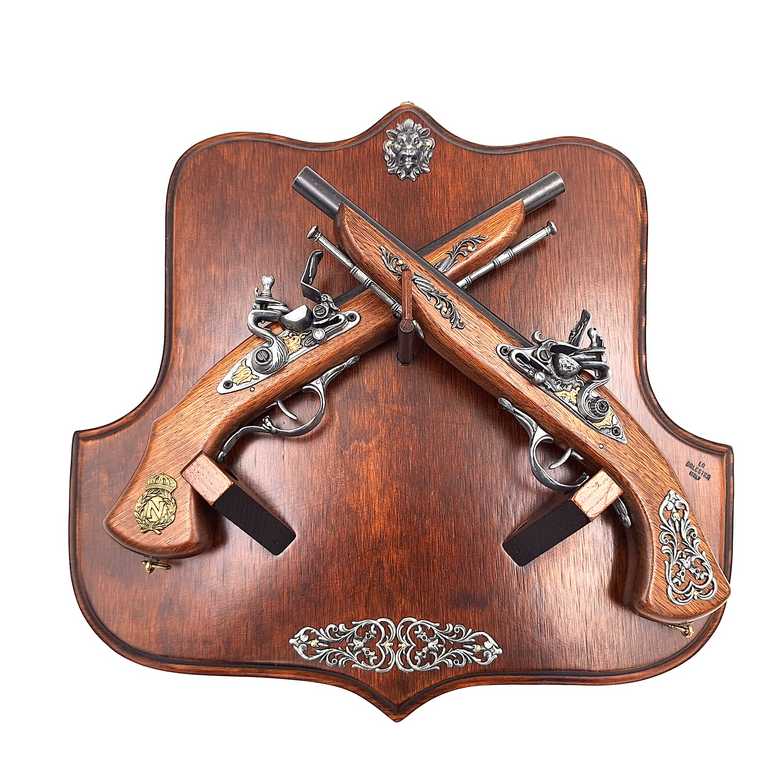 Replicas of 2 Flintlock Pistols on a Hanger – for Wall Mounting – TR-237