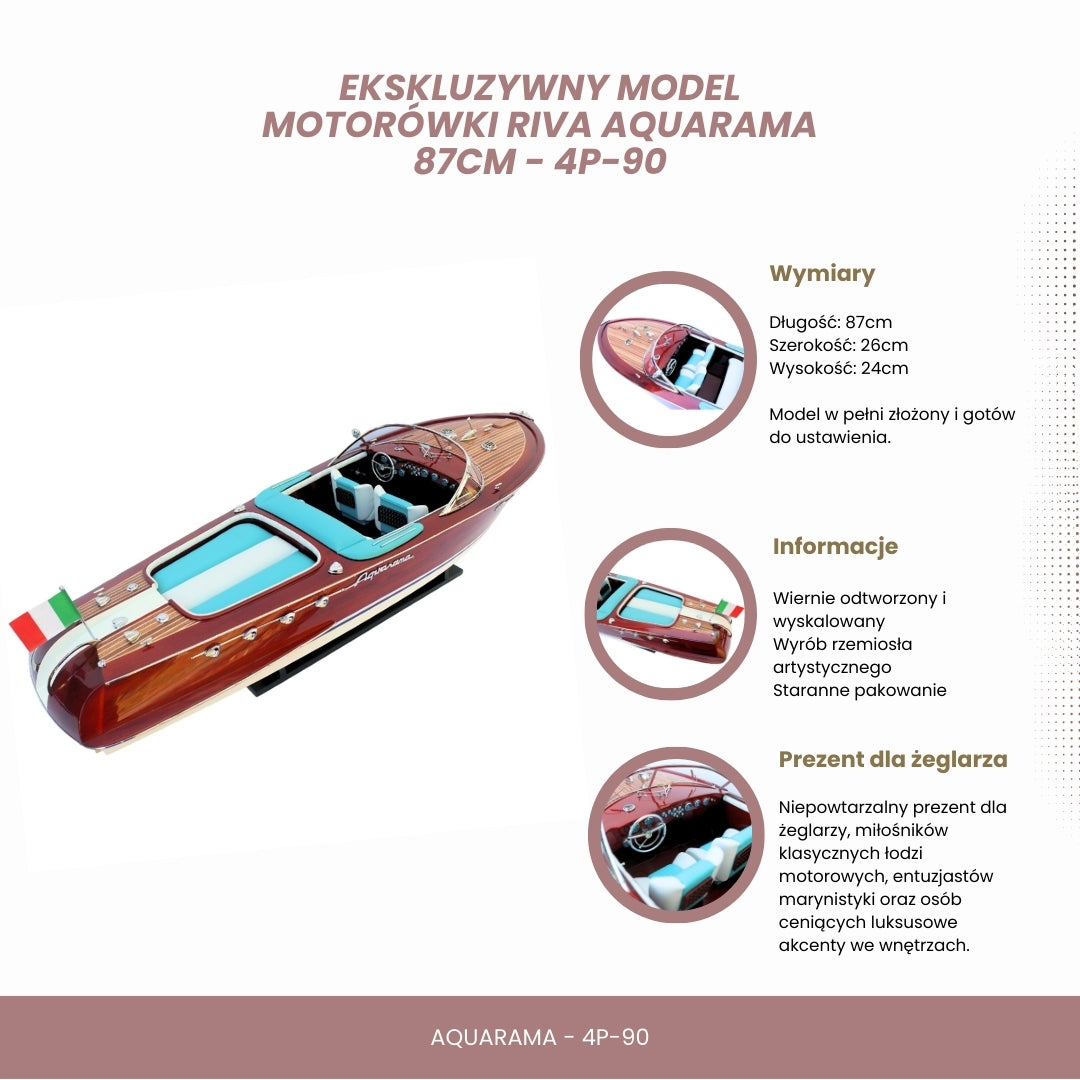 Exclusive Reeva Aquarama Motorboat Model 87cm - Large Wooden Model of a Classic Italian Motorboat – 4P-90