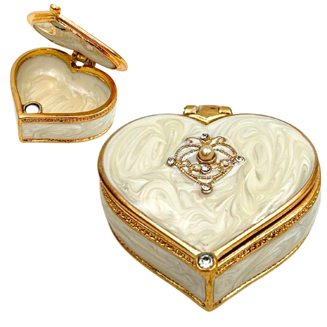 Exclusive Heart Jewelry Trinket Box with Crystals - B0767-06WH