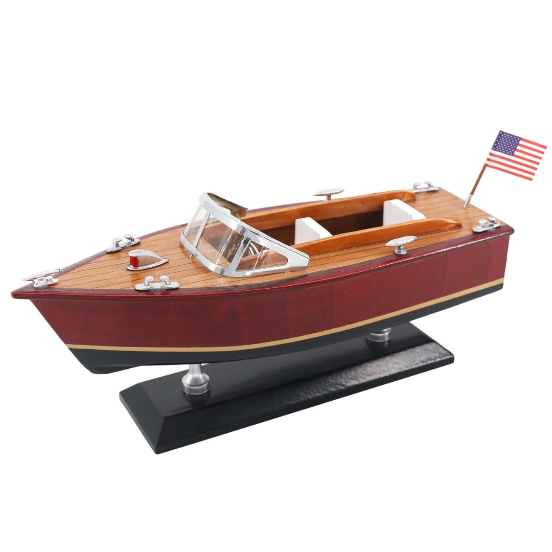 Model dřevěného motorového člunu – klasická motorová loď 26cm – dekorace do kanceláře – MOT04ML