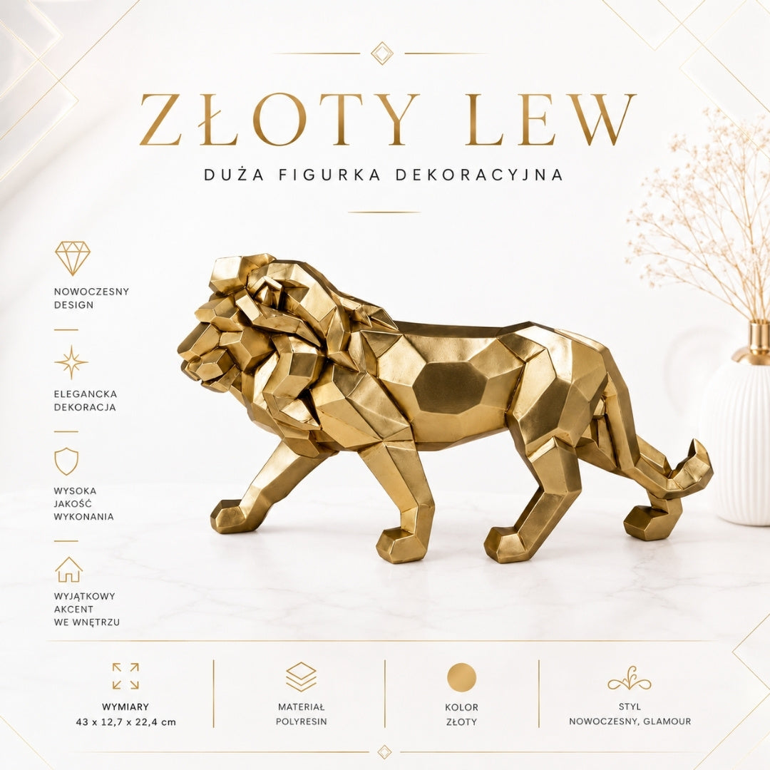 Large Gold Lion Figurine 43cm Modern - 43477Y2